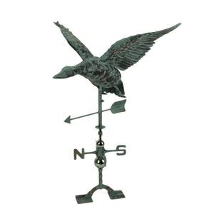 Verdigris Patina Metal Flying Duck Weathervane with Roof Mount